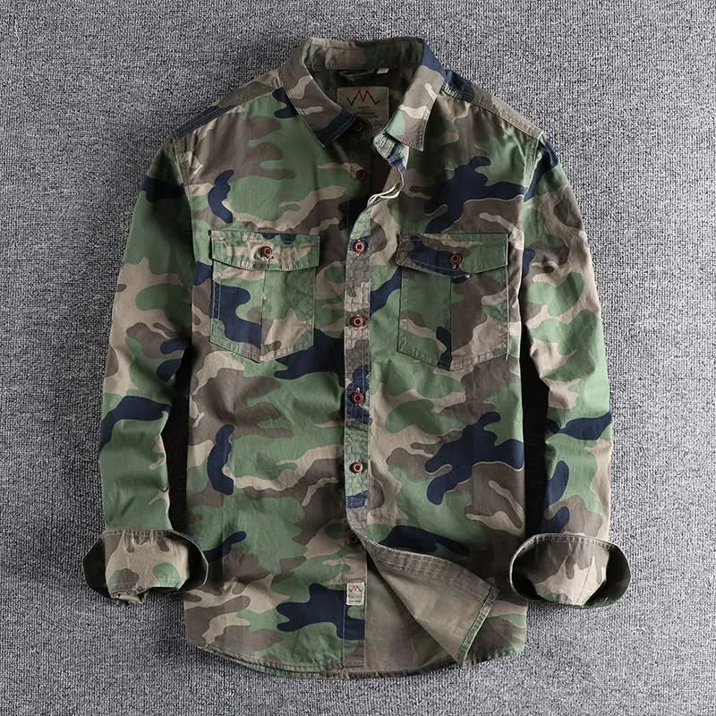 Rugged Camo Men's Shirt-Double Pocket Long Sleeve,Ideal for Work or Casual Wear-A Versatile Top for All Men