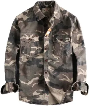 Rugged Camo Men's Shirt-Double Pocket Long Sleeve,Ideal for Work or Casual Wear-A Versatile Top for All Men
