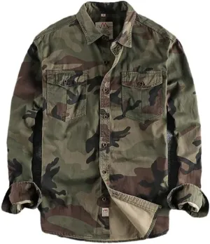 Rugged Camo Men's Shirt-Double Pocket Long Sleeve,Ideal for Work or Casual Wear-A Versatile Top for All Men