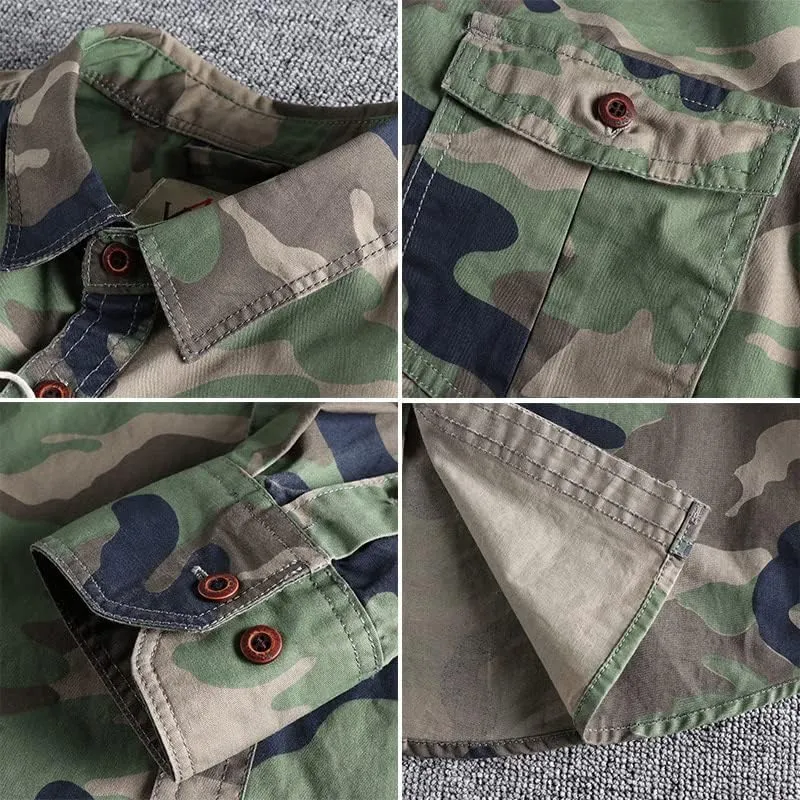 Rugged Camo Men's Shirt-Double Pocket Long Sleeve,Ideal for Work or Casual Wear-A Versatile Top for All Men