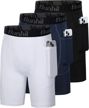 Runhit Youth Boys' Compression Shorts,Boys Performance Athletic Base Layers Underwear Sports Shorts Side Pocket