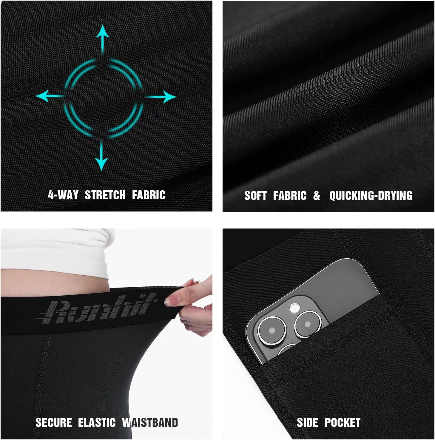 Runhit Youth Boys' Compression Shorts,Boys Performance Athletic Base Layers Underwear Sports Shorts Side Pocket