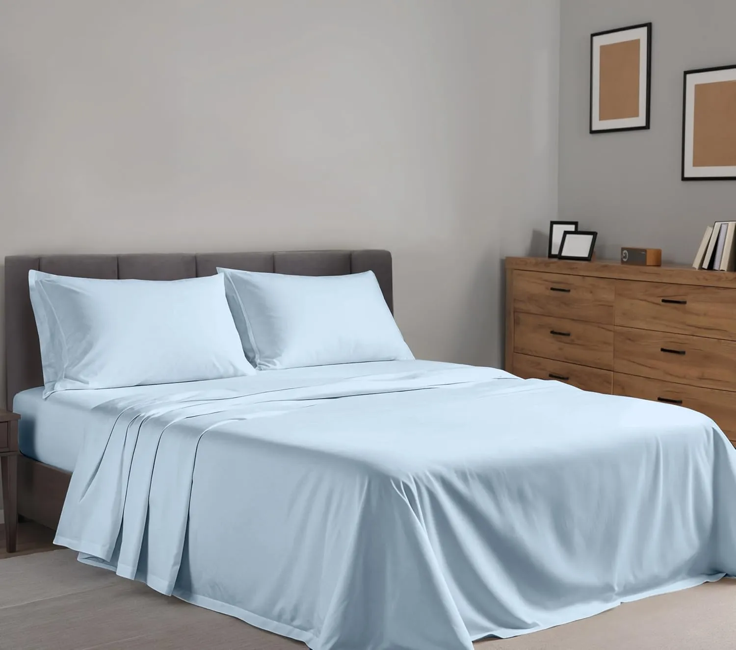 RUVANTI 100% Cotton Full Size Bed Sheets, 4 Pieces, Soft & Breathable Percale Weave Bedding, Deep Pocket 16", Hotel Standard, Crisp Cool Feel, Durable, Perfect Sheet Set Dyed, Baby Blue