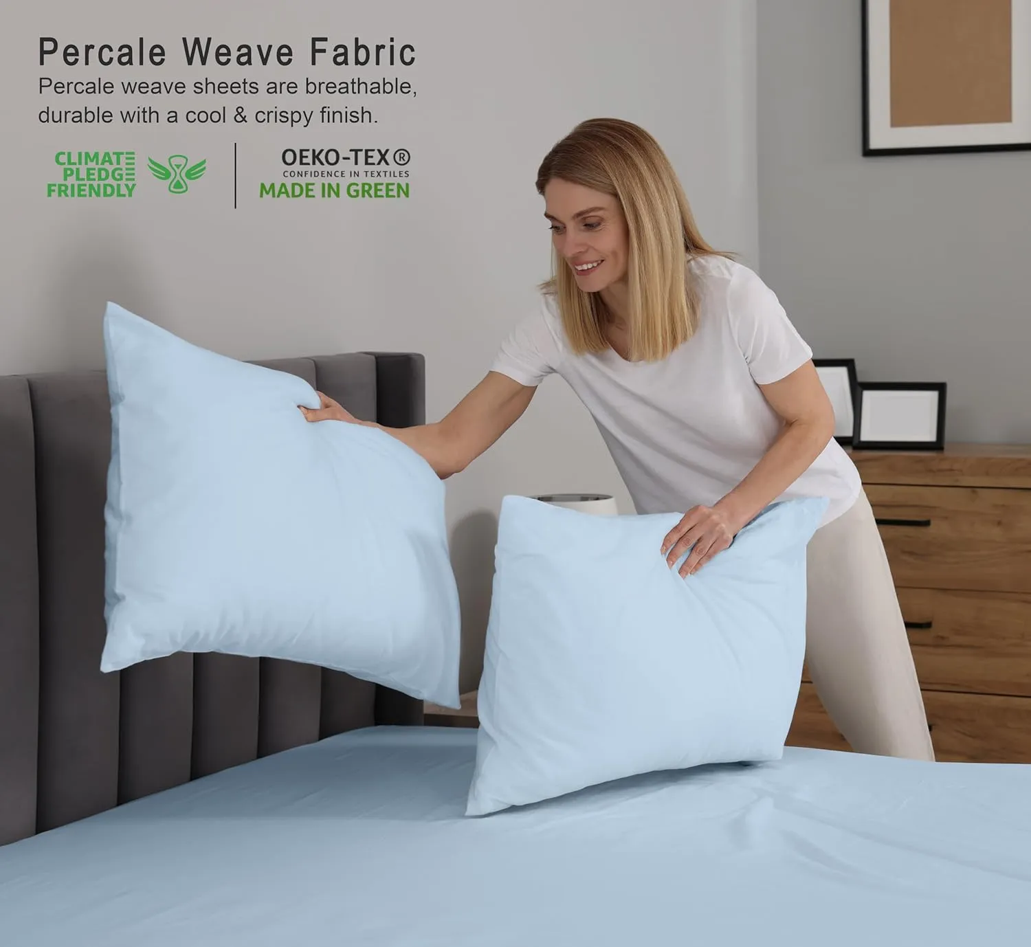 RUVANTI 100% Cotton Full Size Bed Sheets, 4 Pieces, Soft & Breathable Percale Weave Bedding, Deep Pocket 16", Hotel Standard, Crisp Cool Feel, Durable, Perfect Sheet Set Dyed, Baby Blue