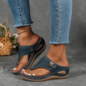 Sandals for Women 2025 Dressy Wedge Comfortable Orthopedic Sandals with Arch Support Summer Breathable Cutout Open Toe Flip Flops Flat Platform Slip on Slippers Boho Beach Walking Shoes