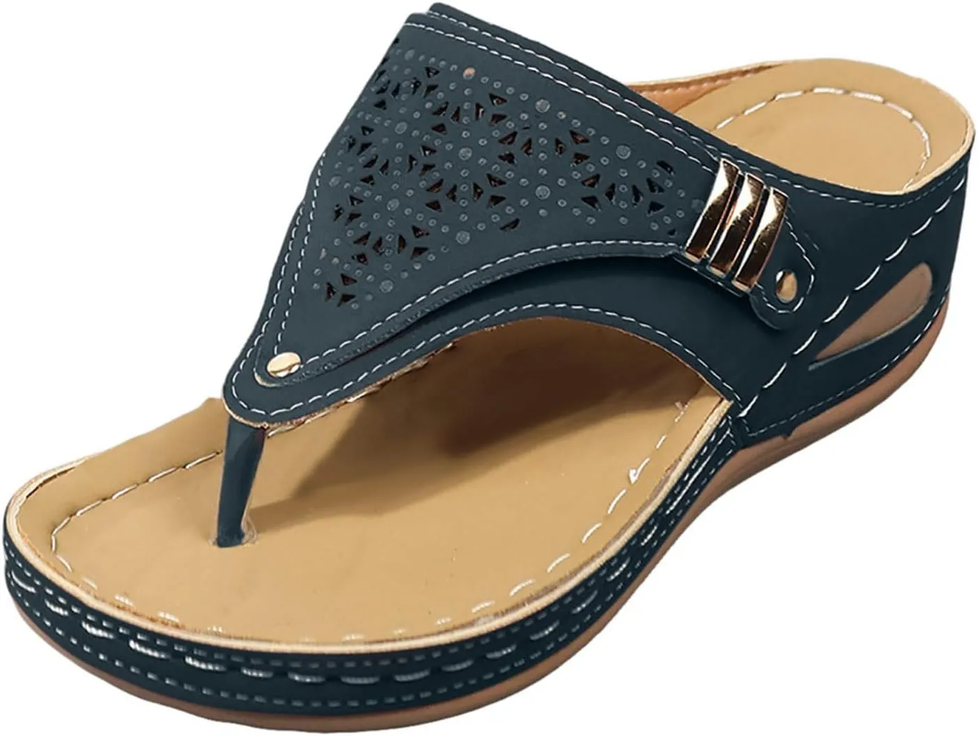 Sandals for Women 2025 Dressy Wedge Comfortable Orthopedic Sandals with Arch Support Summer Breathable Cutout Open Toe Flip Flops Flat Platform Slip on Slippers Boho Beach Walking Shoes