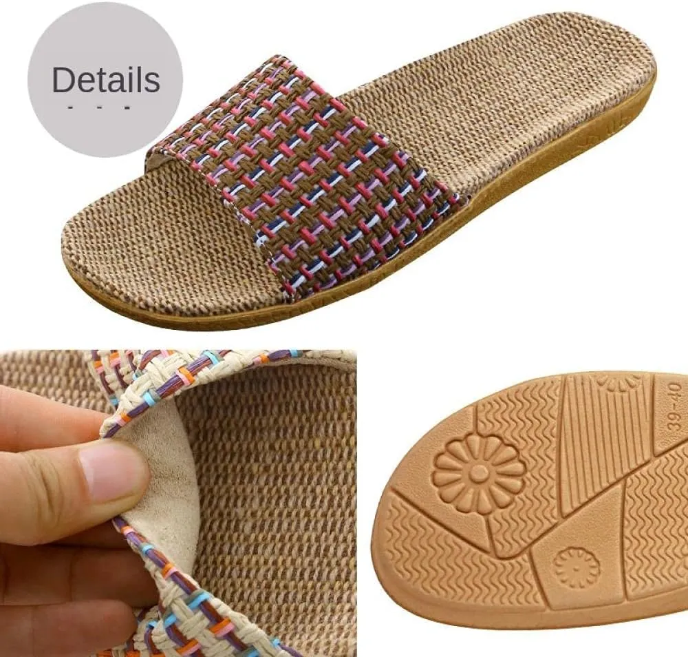 Sandals for Women Women Home Slippers Women Breathable Linen Shoes Flat Linen Slippers Ladies Outside Floor Unisex-A_9_Us (A 8 us)