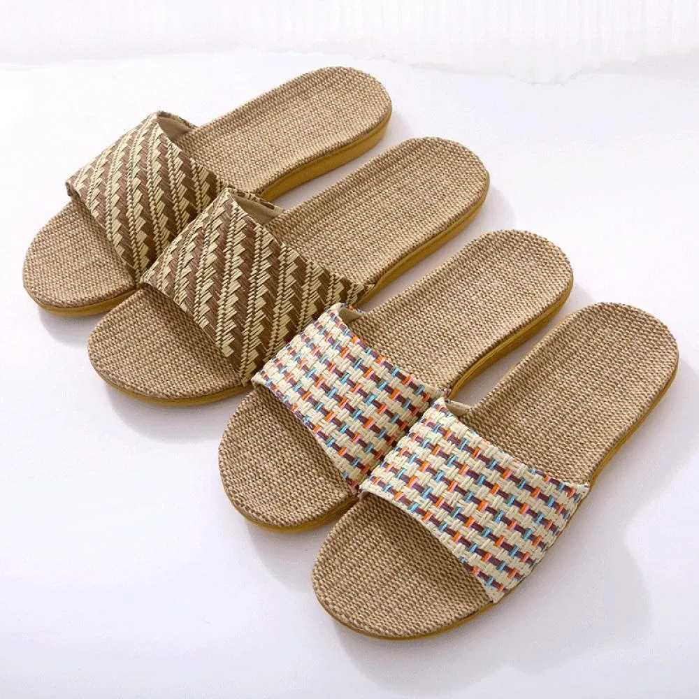Sandals for Women Women Home Slippers Women Breathable Linen Shoes Flat Linen Slippers Ladies Outside Floor Unisex-A_9_Us (A 8 us)