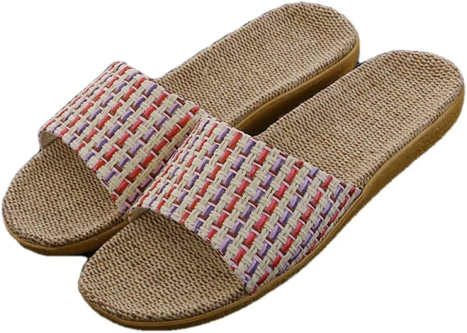 Sandals for Women Women Home Slippers Women Breathable Linen Shoes Flat Linen Slippers Ladies Outside Floor Unisex-A_9_Us (A 8 us)