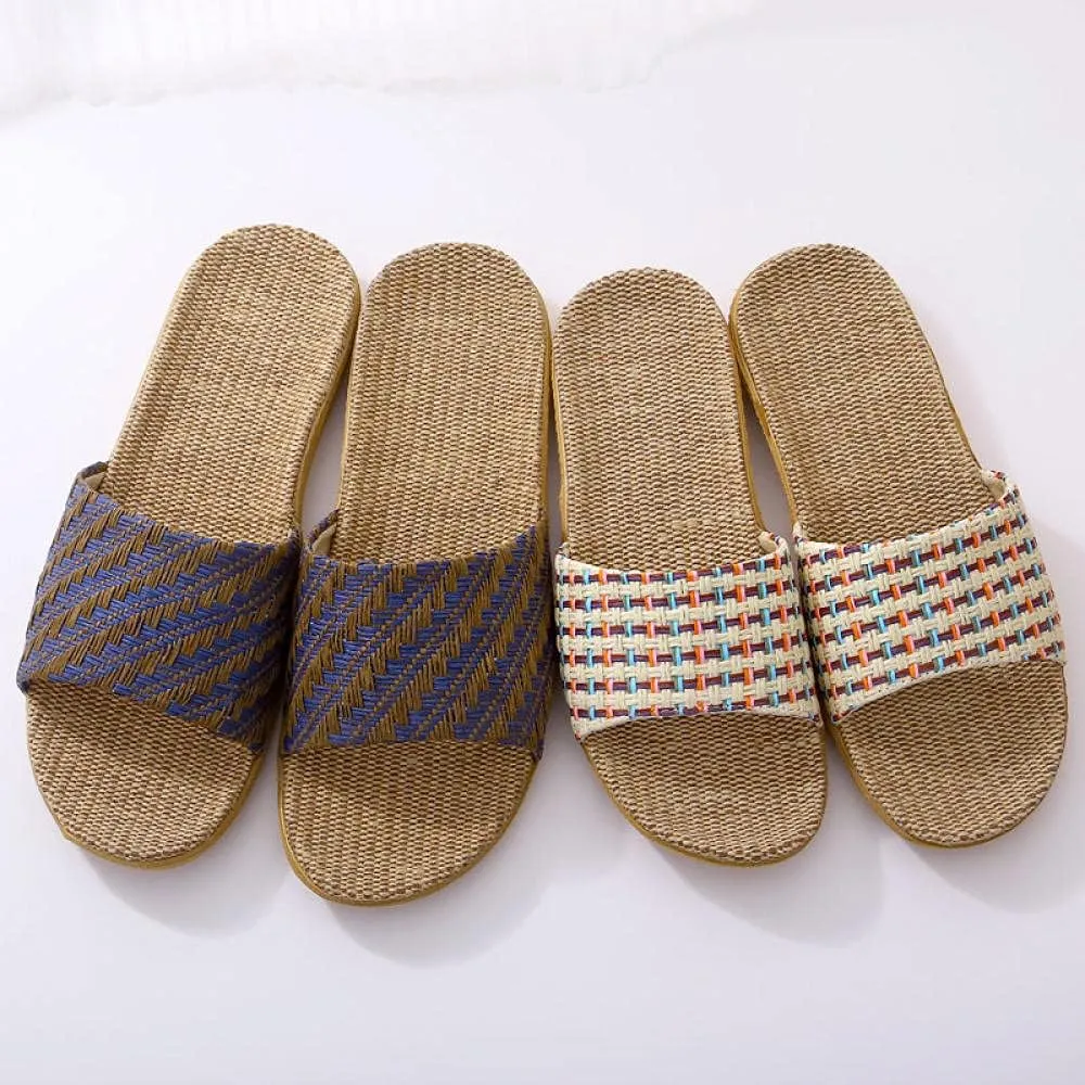 Sandals for Women Women Home Slippers Women Breathable Linen Shoes Flat Linen Slippers Ladies Outside Floor Unisex-A_9_Us (A 8 us)