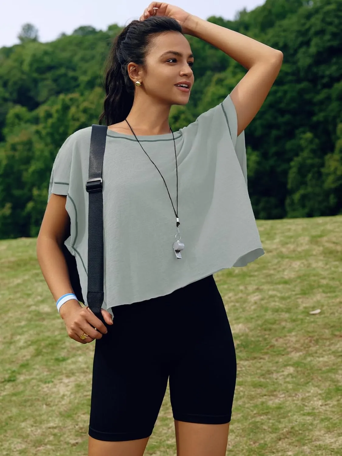 SENSERISE Womens Open Back Workout Tops Backless Short Sleeve Athletic Shirt Running Crop Top Gym Yoga Tee