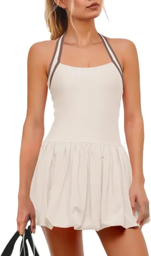 SENSERISE Womens Tennis Dress Built in Bra Halter Dress with Shorts Underneath Workout One Piece Golf Outfits