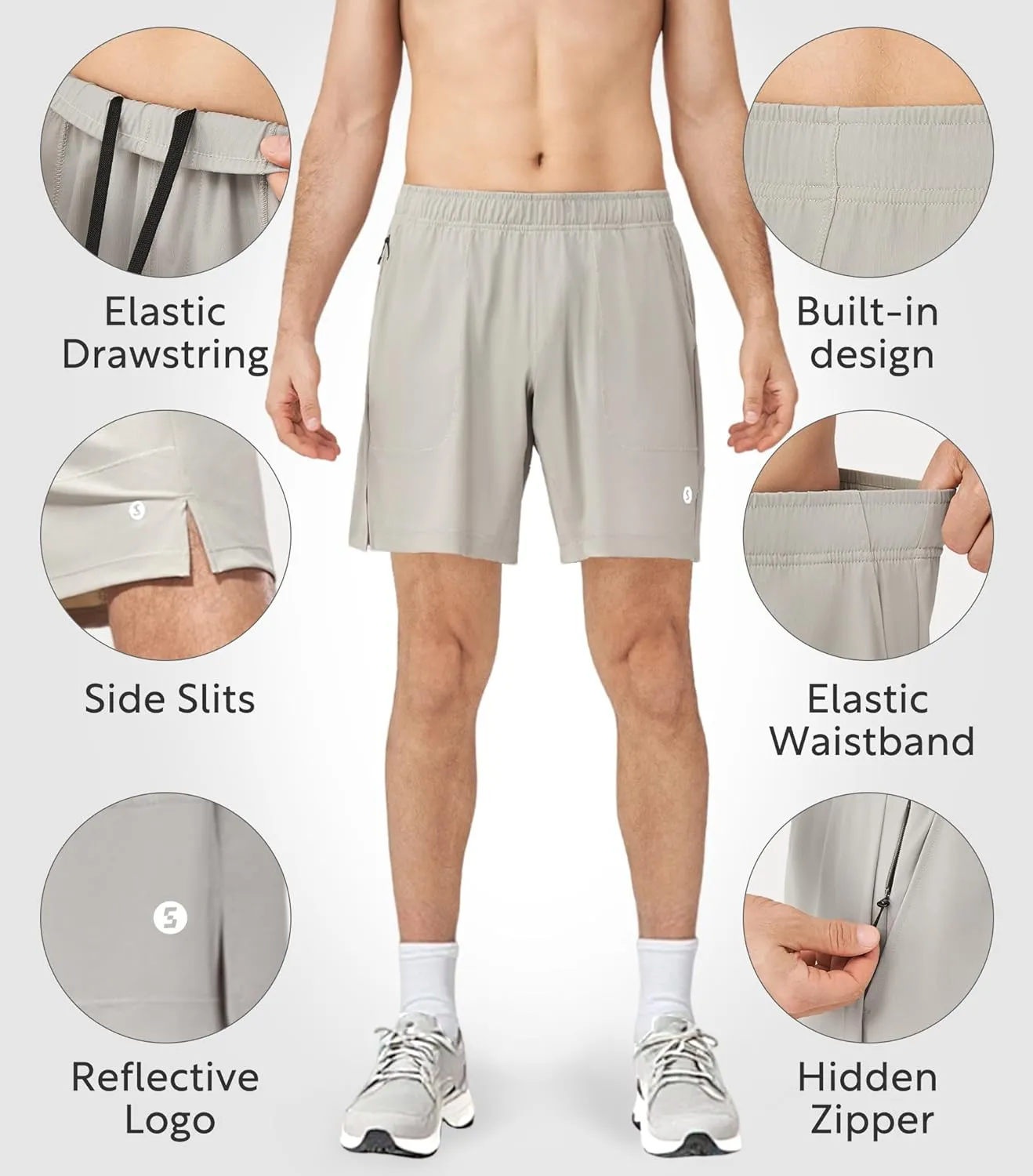 Separatec Mens Athletic Shorts Quick Dry with Fixed Zipper Pockets - Stretch Workout Running Gym Shorts Men