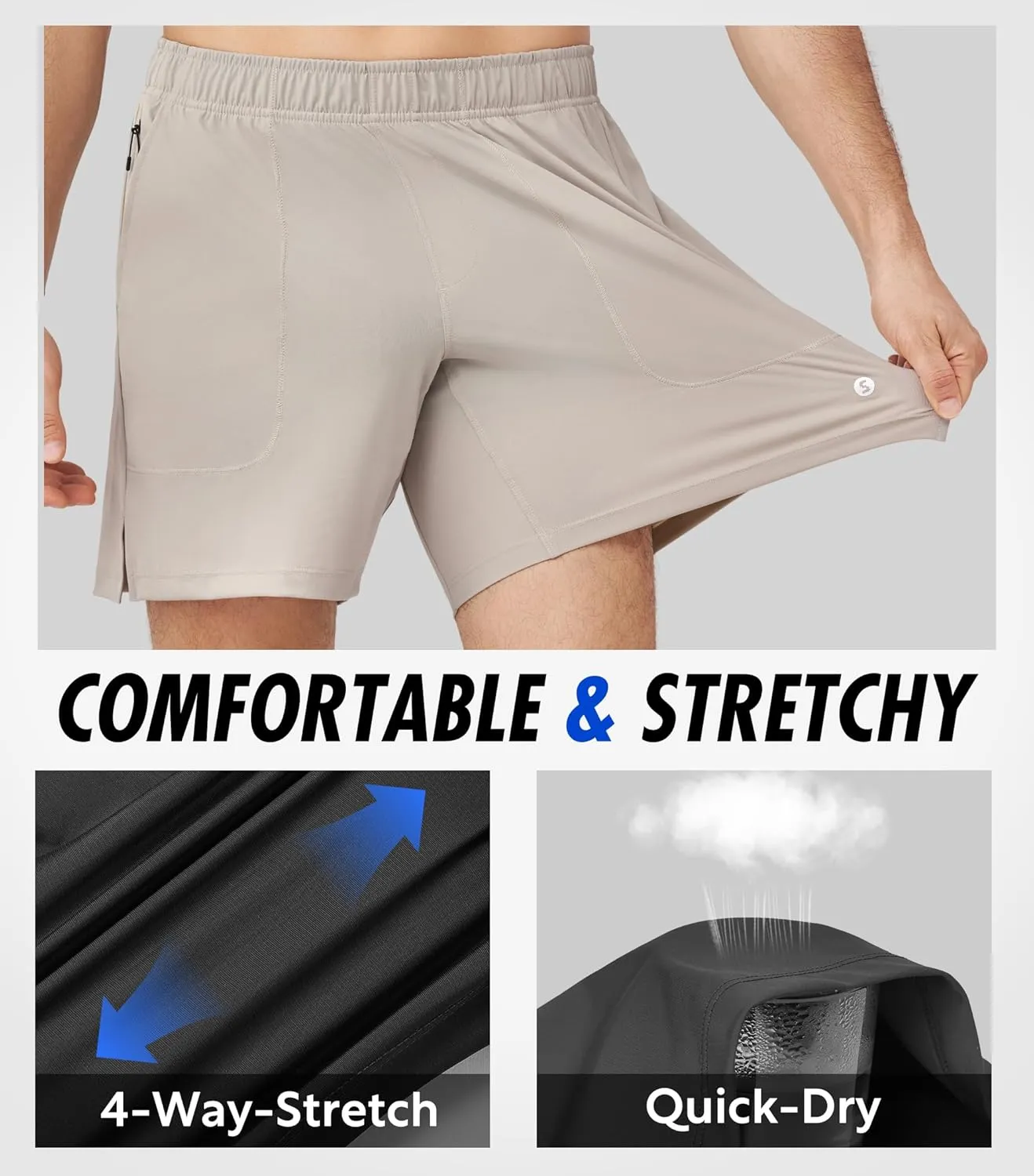 Separatec Mens Athletic Shorts Quick Dry with Fixed Zipper Pockets - Stretch Workout Running Gym Shorts Men