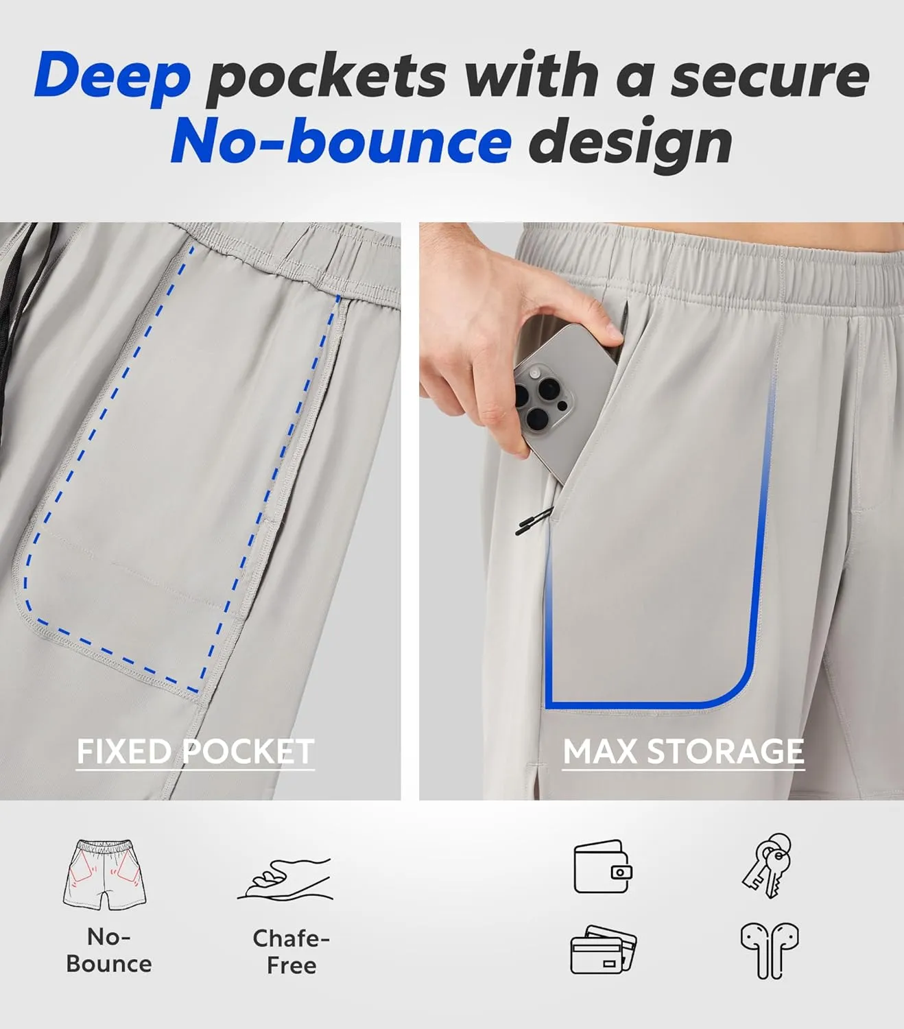Separatec Mens Athletic Shorts Quick Dry with Fixed Zipper Pockets - Stretch Workout Running Gym Shorts Men