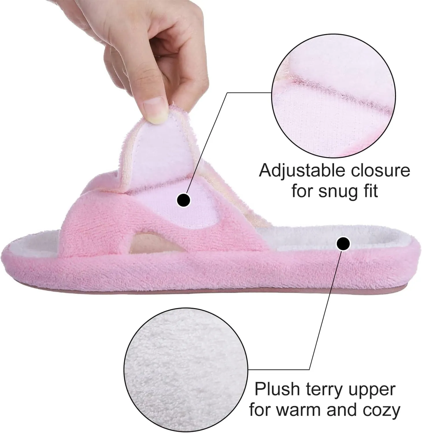 shevalues Summer Arch Support Slippers for Women Adjustable Terry Cloth Fuzzy Indoor Slippers Open Toe House Shoes