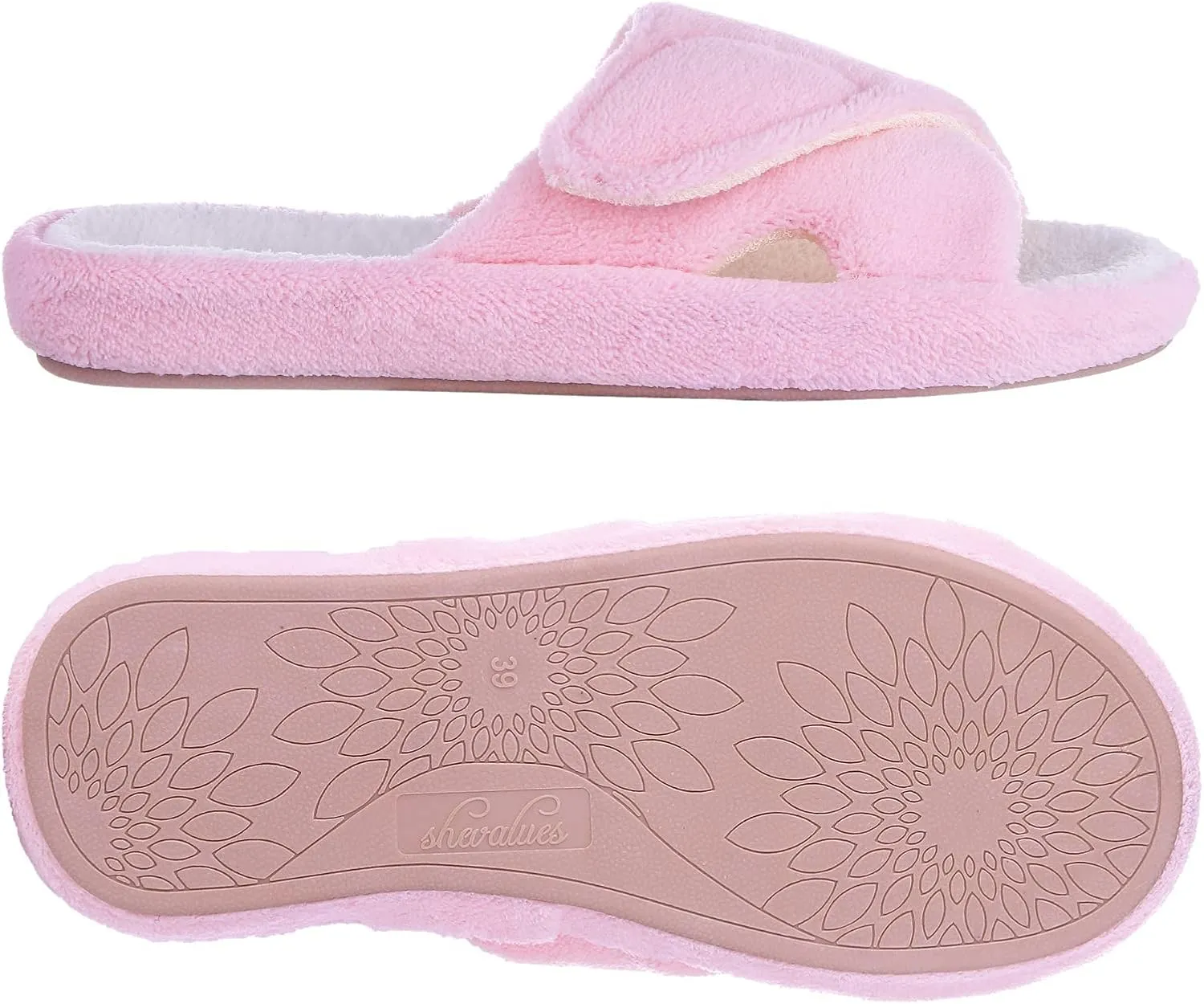 shevalues Summer Arch Support Slippers for Women Adjustable Terry Cloth Fuzzy Indoor Slippers Open Toe House Shoes