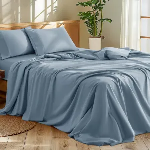 Shilucheng 1200 Thread Count Cotton Sheets Set，Luxury 100% Egyptian Cotton Bed Sheets，5-Star Hotel Quality Sheets, Breathable & Cooling, 16 Inch Deep Pocket - 4 Piece (French Blue, King)