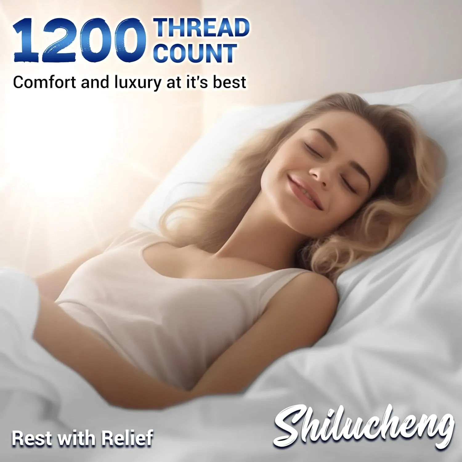 Shilucheng 1200 Thread Count Cotton Sheets Set，Luxury 100% Egyptian Cotton Bed Sheets，5-Star Hotel Quality Sheets, Breathable & Cooling, 16 Inch Deep Pocket - 4 Piece (White, King)