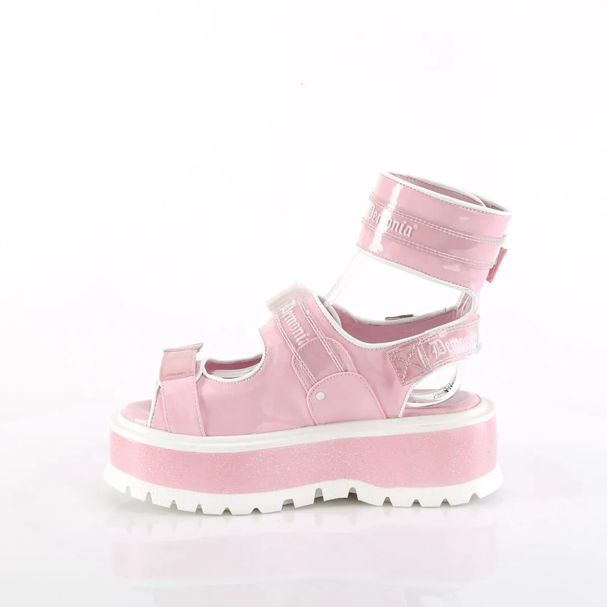 SLACKER-15B - Baby Pink Hologram Patent Sandals