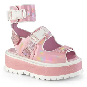 SLACKER-15B - Baby Pink Hologram Patent Sandals