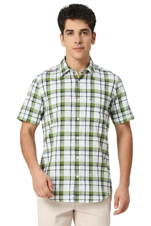 Slim Fit Cotton Oxford Checks Halfsleeves Shirt