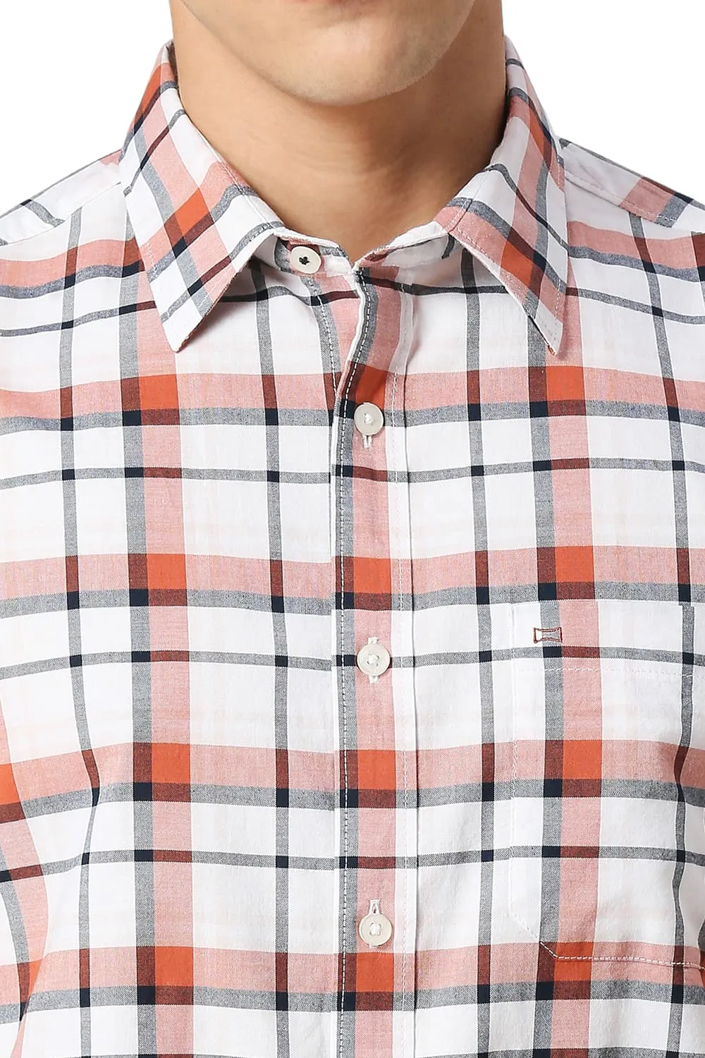 Slim Fit Cotton Oxford Checks Halfsleeves Shirt