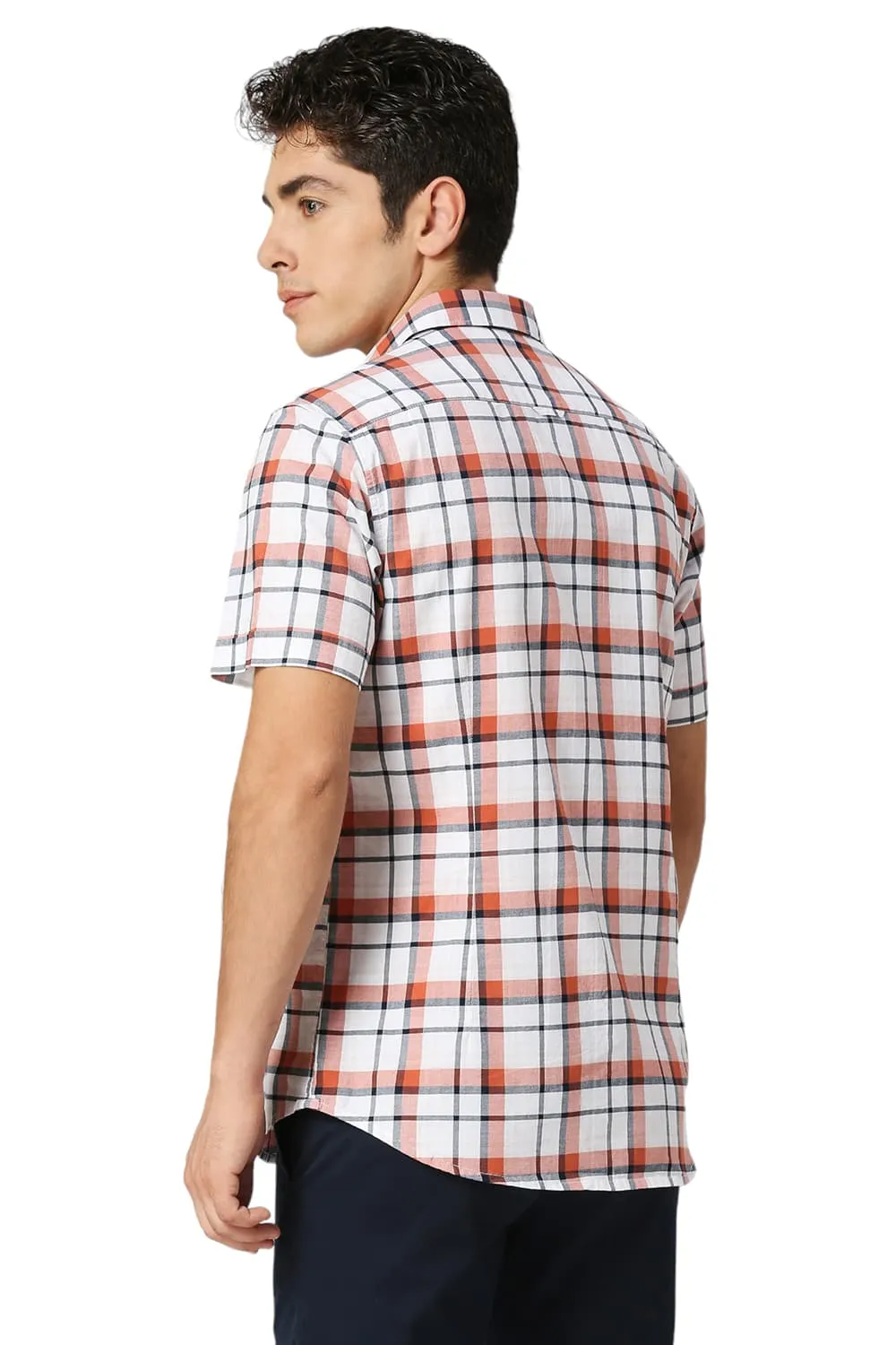 Slim Fit Cotton Oxford Checks Halfsleeves Shirt