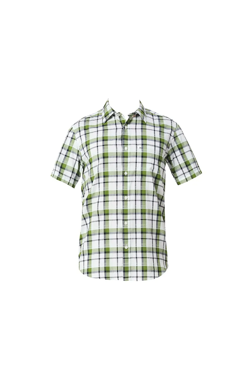 Slim Fit Cotton Oxford Checks Halfsleeves Shirt