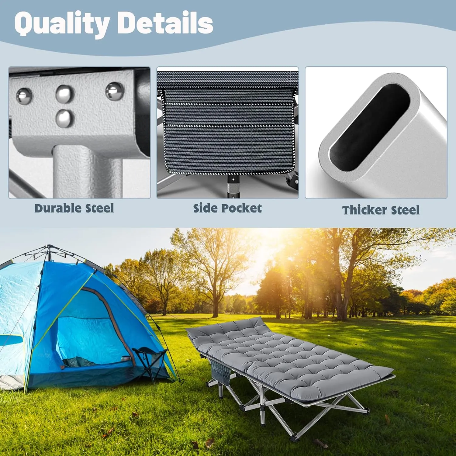 Slsy Oversized XXL Camping Cot for Adults with Mattress, Portable Sleeping Cots, Camp Bed with Carry Bag for Outdoor Travel, Beach, Hiking