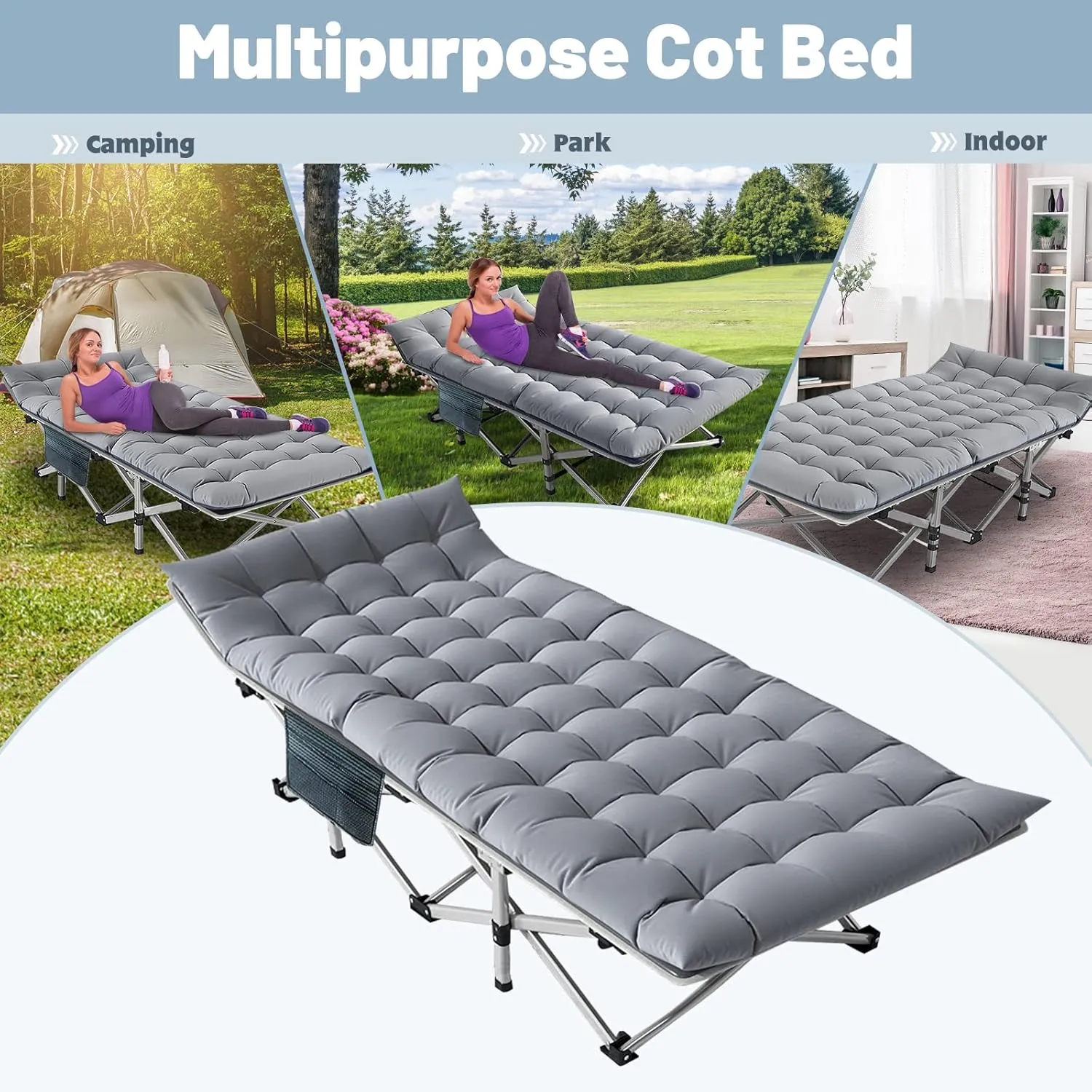 Slsy Oversized XXL Camping Cot for Adults with Mattress, Portable Sleeping Cots, Camp Bed with Carry Bag for Outdoor Travel, Beach, Hiking
