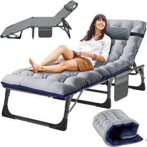 Slsy Sleeping Cots for Adults, 5-Position Folding Chaise Lounge Chairs Outdoor, Portable Folding Bed Cot Lounge Chair for Beach Lawn Camping Pool Sun Tanning