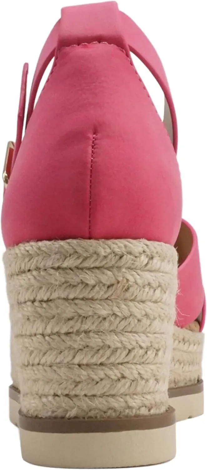Soda “Fabian” ~ Women Square Toe Closed Back Counter Crisscross Band Platform Espadrille Wedge Sandals with Adjustable Ankle Strap