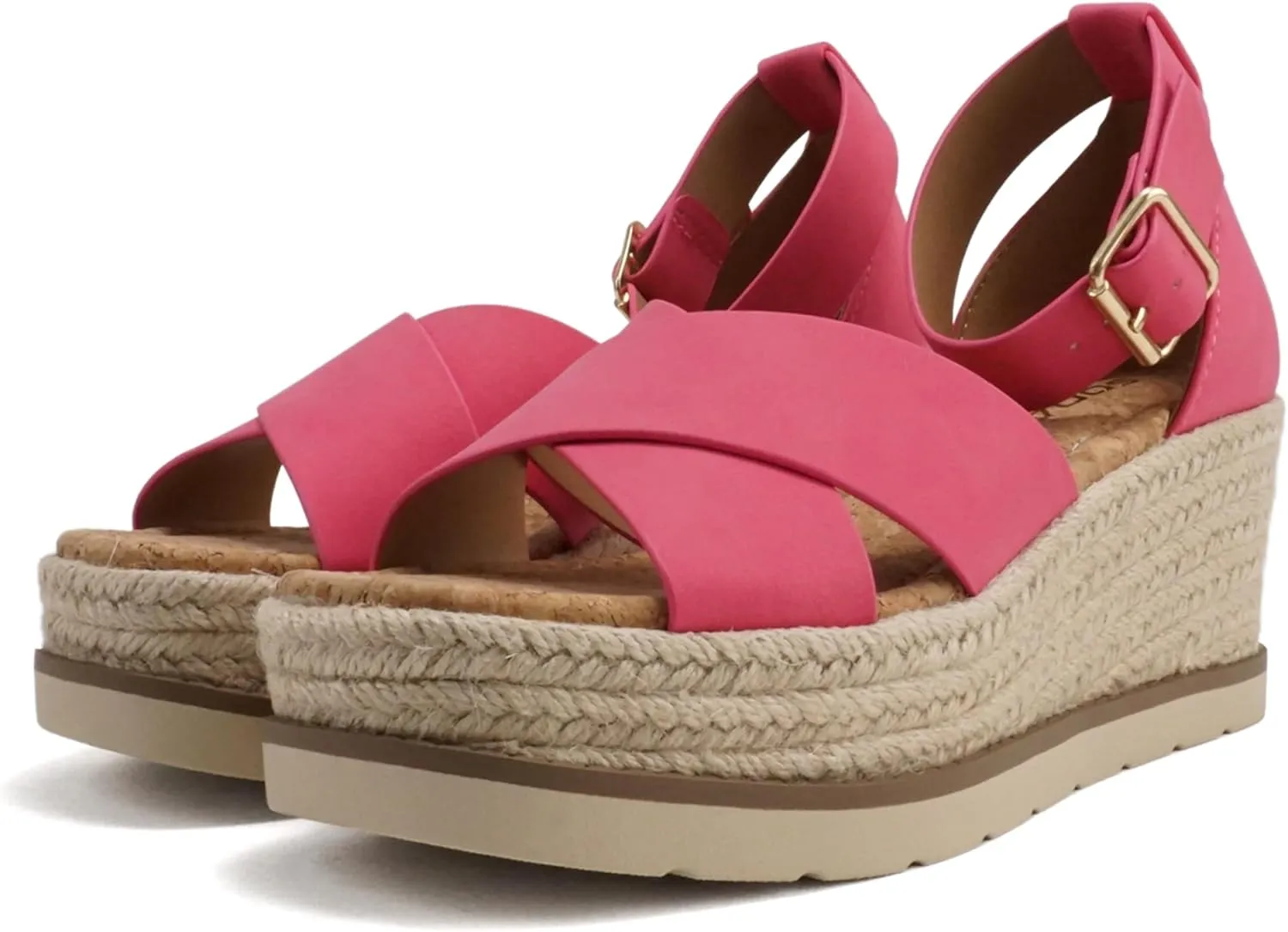 Soda “Fabian” ~ Women Square Toe Closed Back Counter Crisscross Band Platform Espadrille Wedge Sandals with Adjustable Ankle Strap