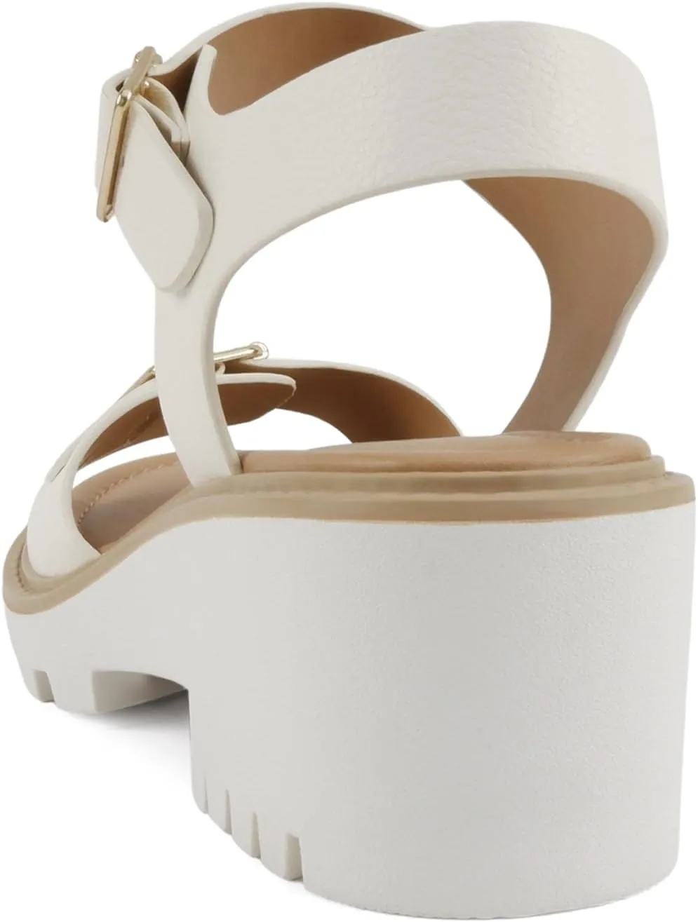 Soda Remo ~ Women Round Toe Buckle Strap Lug Sole Wedge Sandal