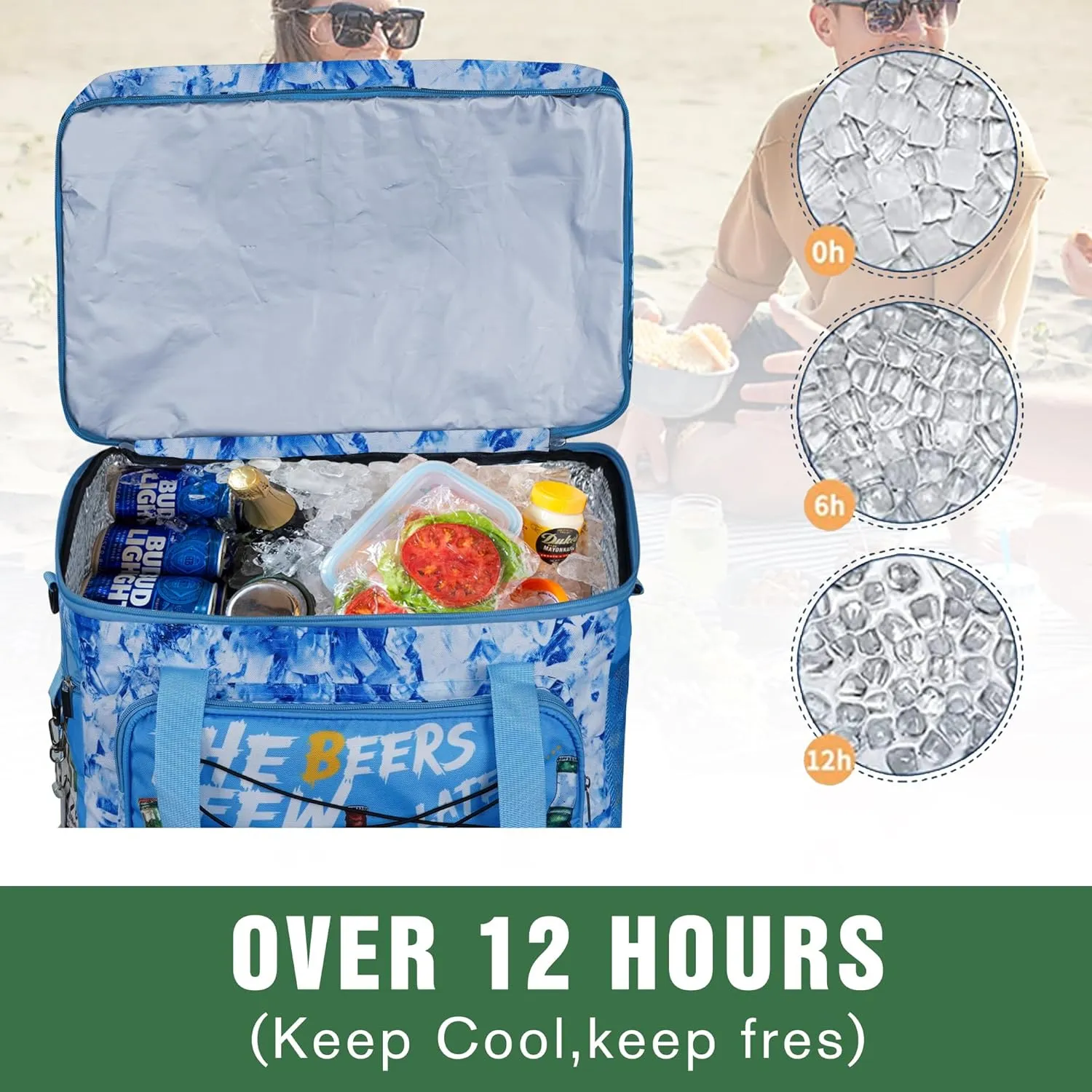 Soft Collapsible Insulated Sided Cooler - 60 Can Large Leakproof Picnic Beach Meal Prep Portable Travel Cooler for Shopping, Kayaking, Road Trips