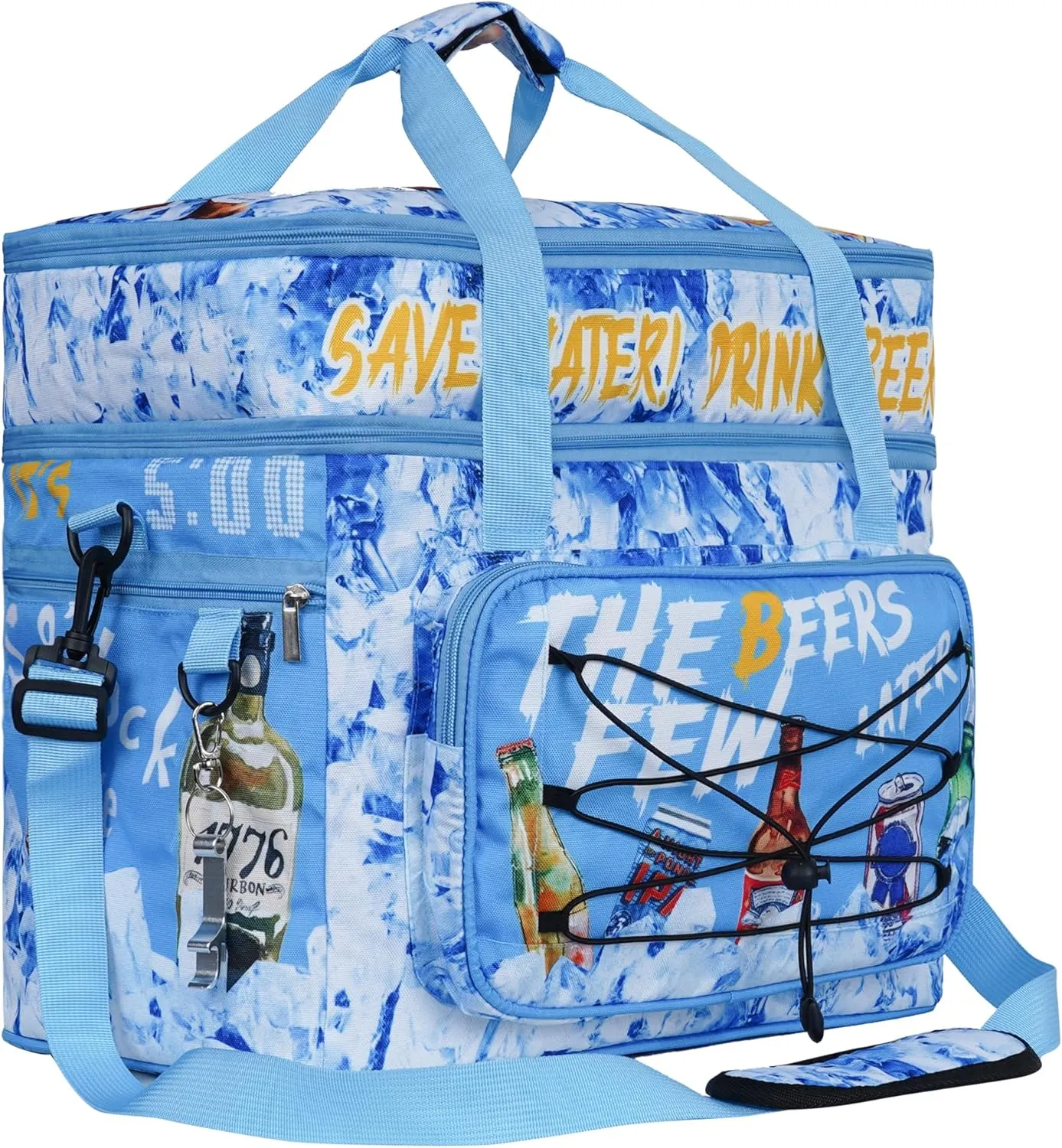 Soft Collapsible Insulated Sided Cooler - 60 Can Large Leakproof Picnic Beach Meal Prep Portable Travel Cooler for Shopping, Kayaking, Road Trips