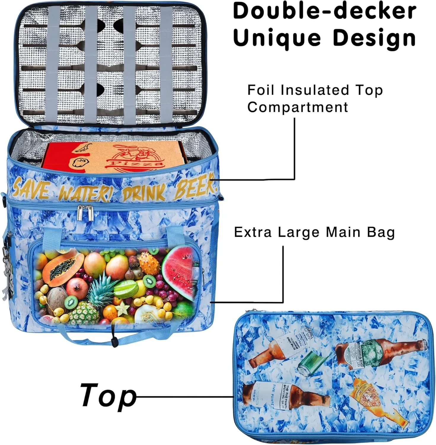 Soft Collapsible Insulated Sided Cooler - 60 Can Large Leakproof Picnic Beach Meal Prep Portable Travel Cooler for Shopping, Kayaking, Road Trips