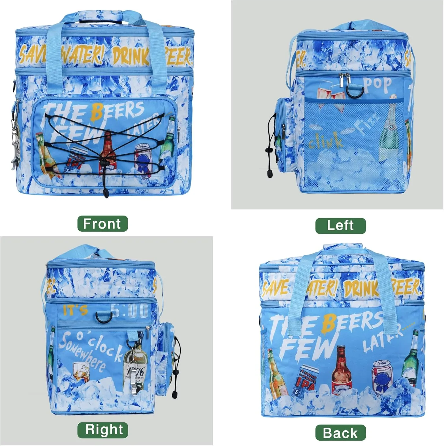 Soft Collapsible Insulated Sided Cooler - 60 Can Large Leakproof Picnic Beach Meal Prep Portable Travel Cooler for Shopping, Kayaking, Road Trips