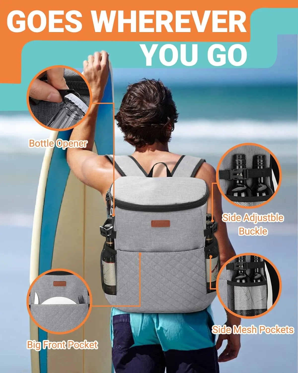 Soft Cooler Backpack 30 Cans/45 Cans, Backpack Coolers Insulated Leak Proof Thermal Lunch Backpack for Men Work Small Cooler Bag Beach Travel Picnic Drink Beverage Beer