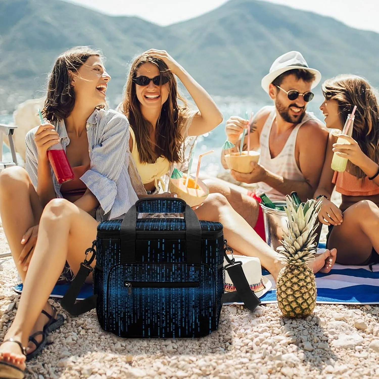 Soft Cooler Bag, 22L Collapsible Beach Cooler Bag,Three Smiling Skeletons Printed Portable Ice Chest Leakproof Travel Cooler for Picnic, Outdoor Trip