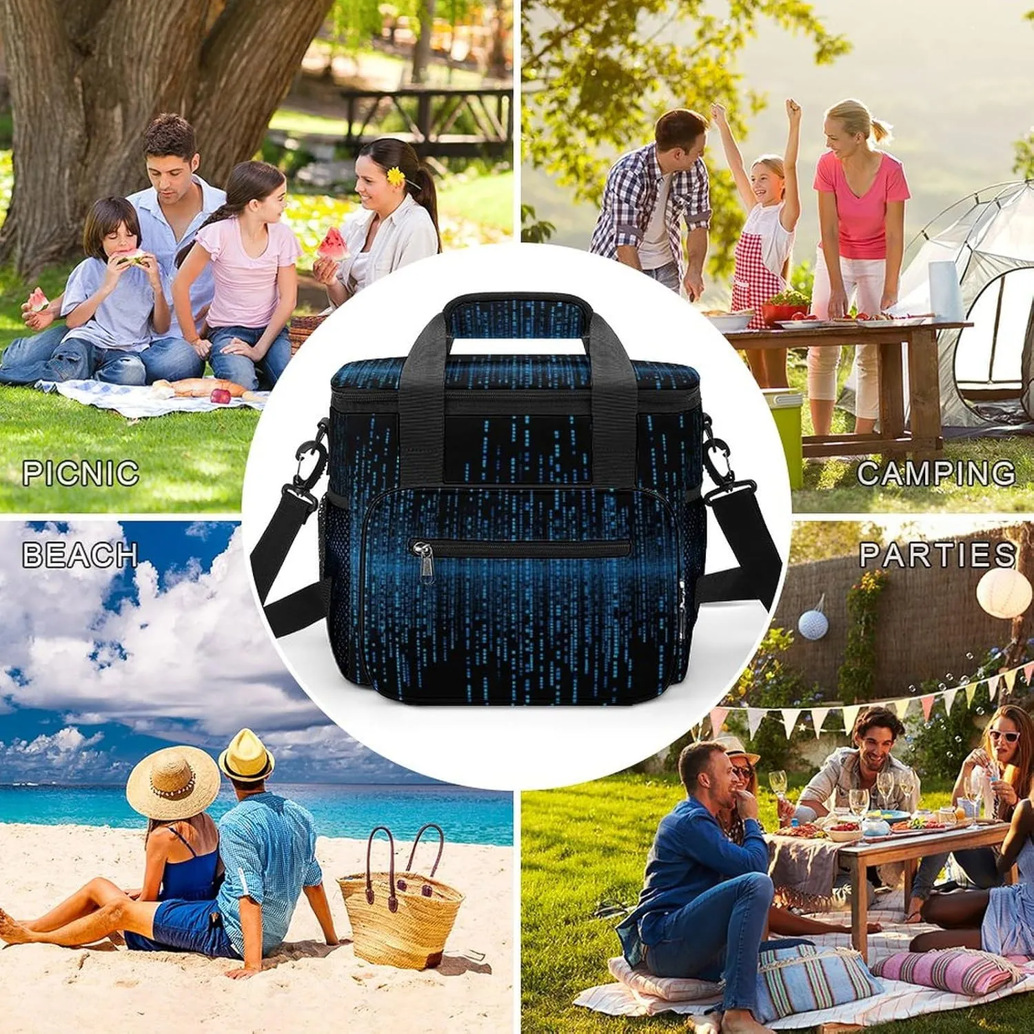 Soft Cooler Bag, 22L Collapsible Beach Cooler Bag,Three Smiling Skeletons Printed Portable Ice Chest Leakproof Travel Cooler for Picnic, Outdoor Trip