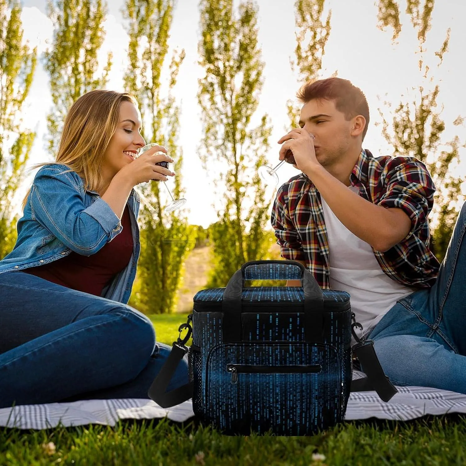 Soft Cooler Bag, 22L Collapsible Beach Cooler Bag,Three Smiling Skeletons Printed Portable Ice Chest Leakproof Travel Cooler for Picnic, Outdoor Trip