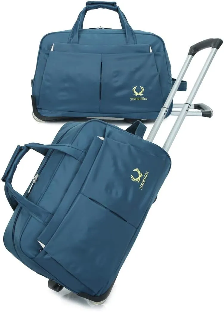 Soft Rolling Tote Travel Bag Suitcases with Wheels, Waterproof Rolling Duffle Bag Wheeled Business Carry on Luggage, Overnight Weekender Bags, 22inch (Color : Blue)
