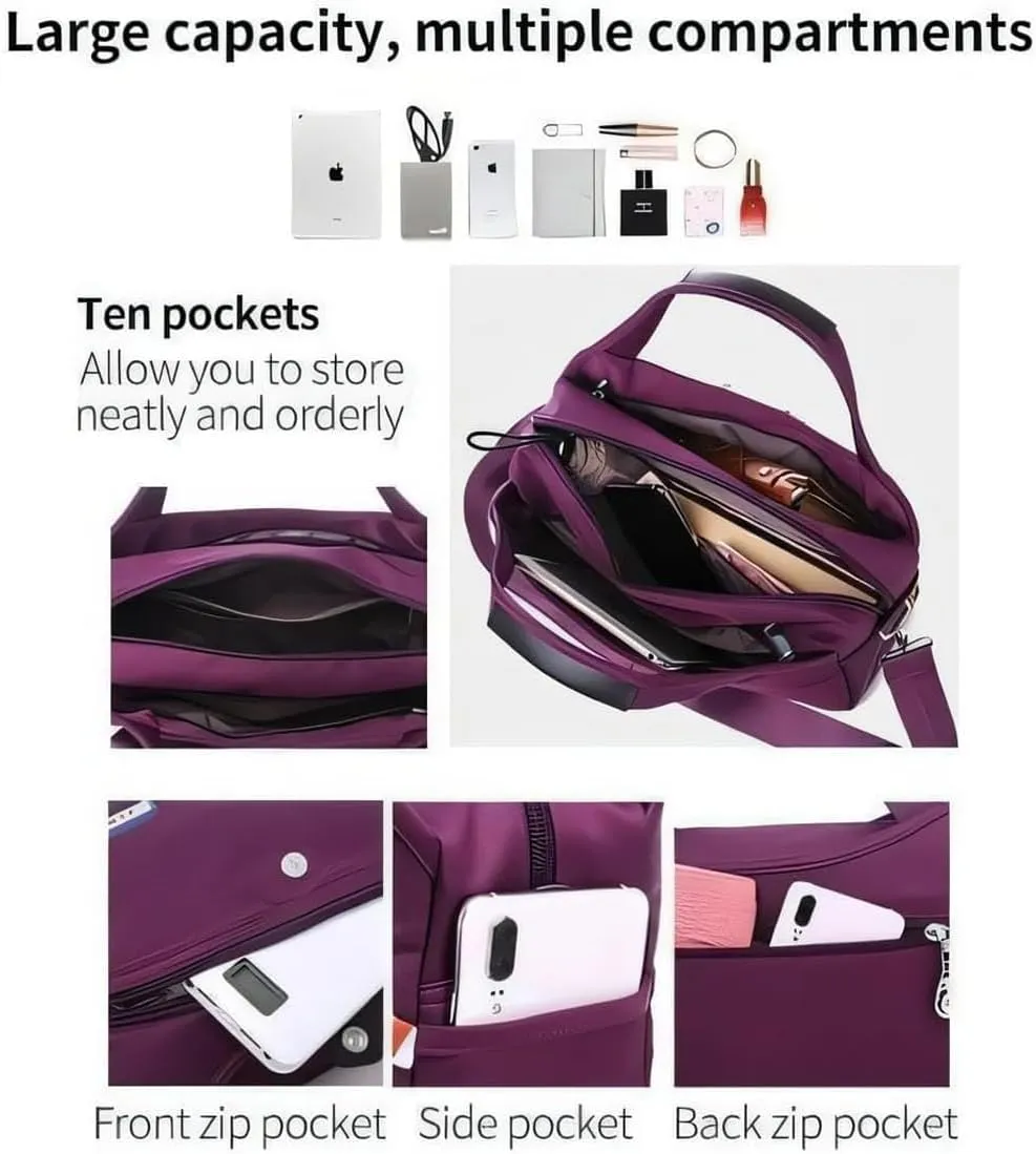 Soft Side Lightweight Underseat Tote Bag, Blaciokamith Multi-pocket Fashion Waterproof Handbag Crossbody