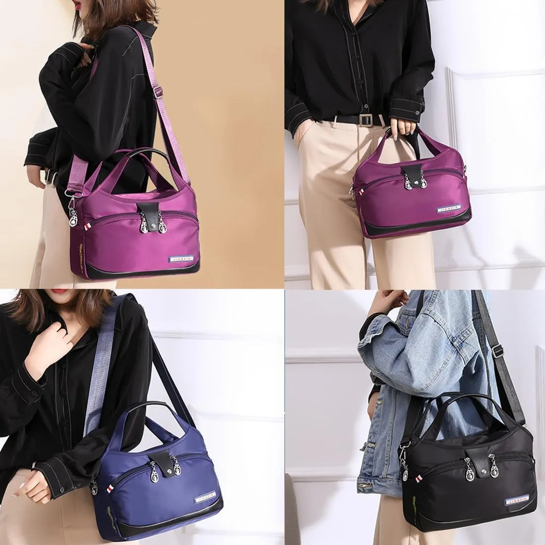 Soft Side Lightweight Underseat Tote Bag, Blaciokamith Multi-pocket Fashion Waterproof Handbag Crossbody
