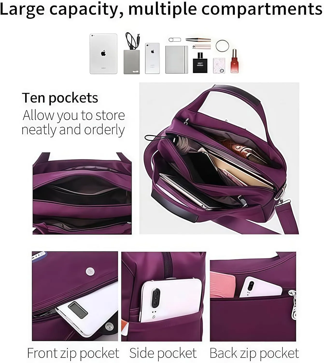 Soft Side Lightweight Underseat Tote Bag, Blaciokamith Tote Bag, Multi-pocket Fashion Waterproof Handbag Crossbody