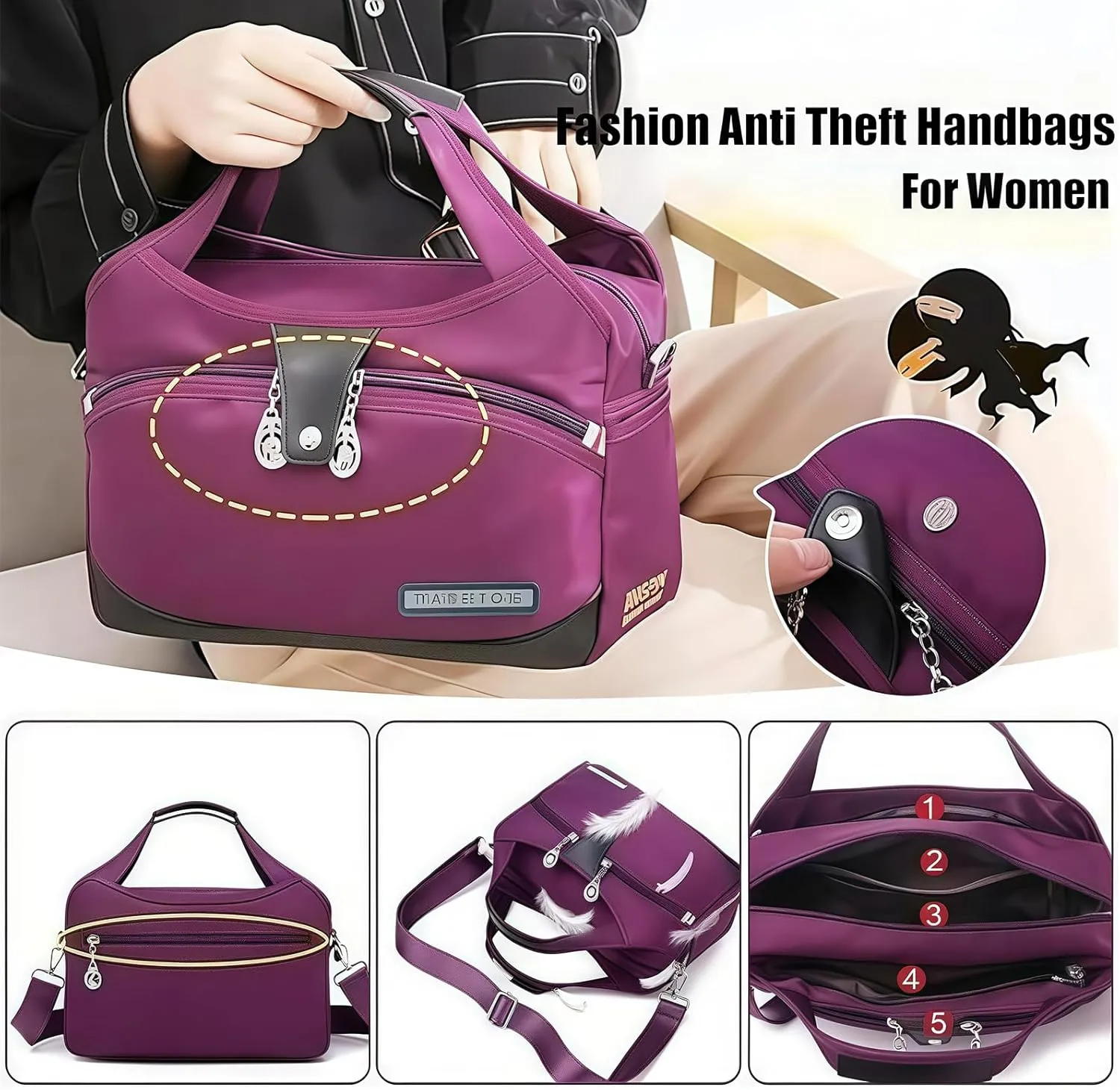 Soft Side Lightweight Underseat Tote Bag, Blaciokamith Tote Bag, Multi-pocket Fashion Waterproof Handbag Crossbody