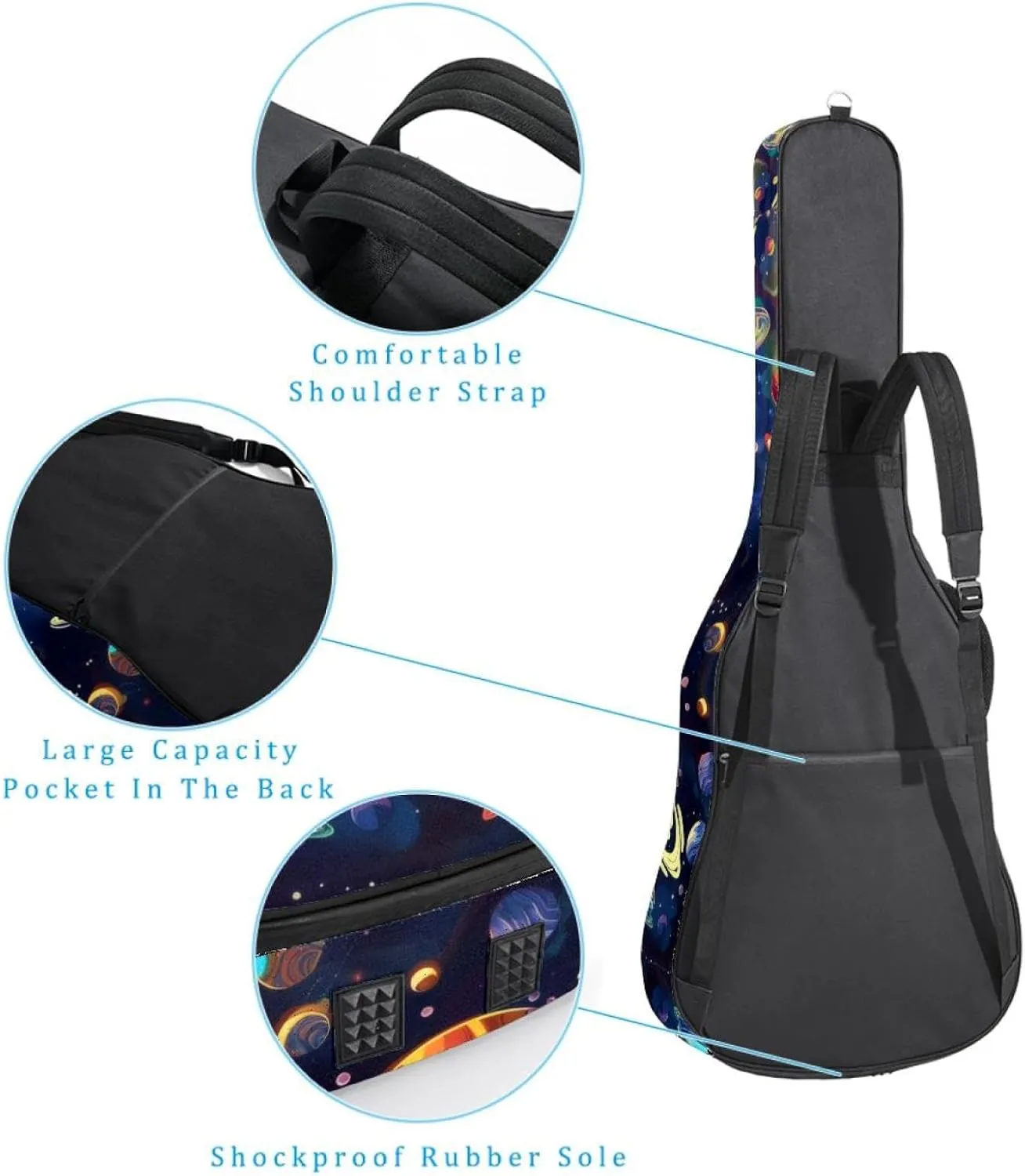 Solar System Galaxy Astronomy Universe Acoustic Guitar Gig Bag, 1 cm Thick Padding Waterproof Guitar Case Backpack with Dual Adjustable Shoulder Strap for 40-42 Inch Guitar