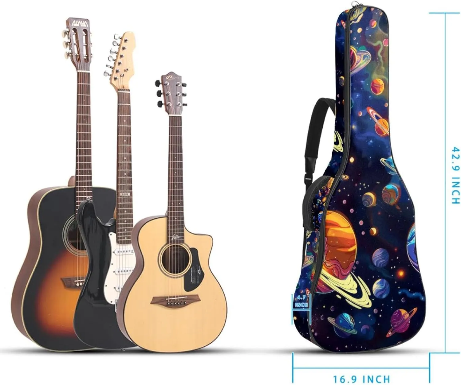 Solar System Galaxy Astronomy Universe Acoustic Guitar Gig Bag, 1 cm Thick Padding Waterproof Guitar Case Backpack with Dual Adjustable Shoulder Strap for 40-42 Inch Guitar